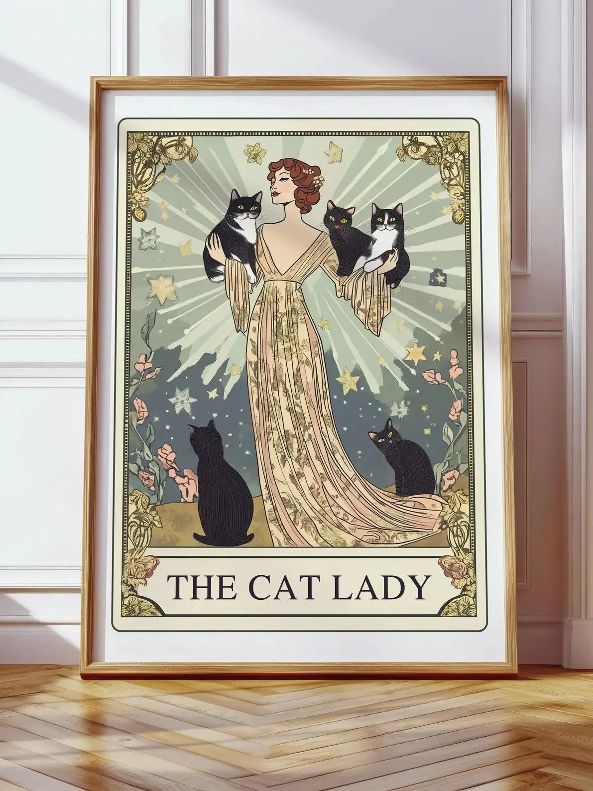 Lámina de Tarot La Dama Gata, Arte de Pared Modernista para Amantes de los Gatos, Póster Vintage de Gatos, Regalo para Mamá Gata, Lámina de Gato Única, Decoración de Apartamento
