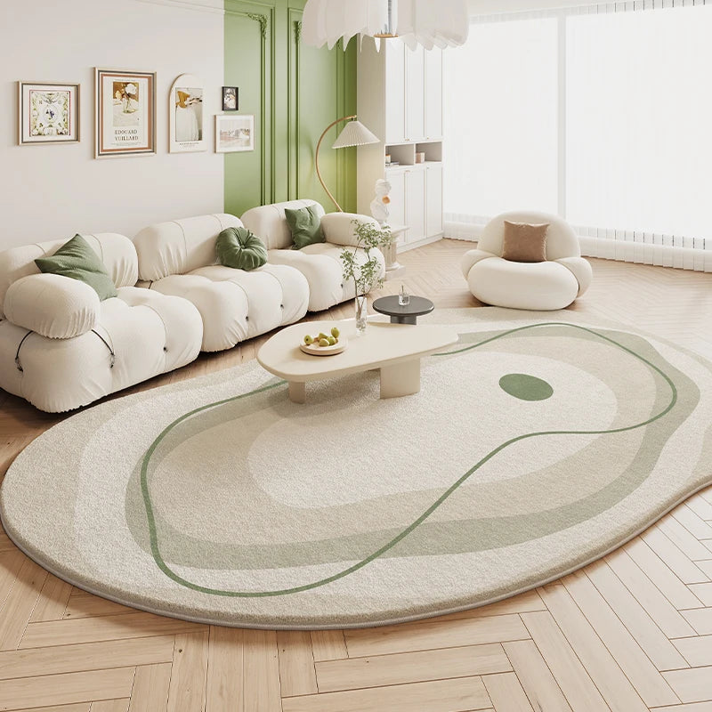 VIKAMA Alfombra Verde Sala de Estar Estilo Crema 2025 Nueva Alfombra Irregular de Peluche para Dormitorio, Mesita de Noche, Tapetes de Piso Decoración del Hogar