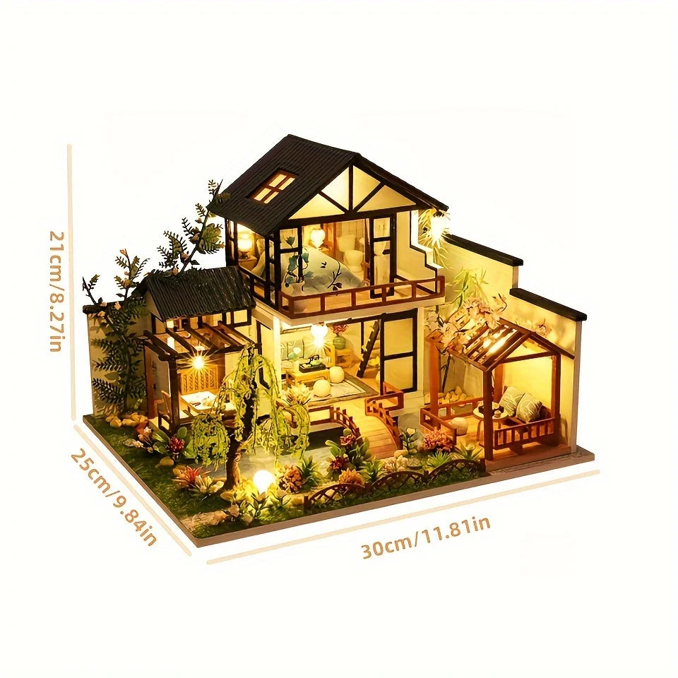 1 unidad, casa de muñecas de madera DIY, kit de modelo de montaje, rompecabezas 3D, regalos de cumpleaños y Navidad para adolescentes y adultos, micro modelo de decoración del hogar