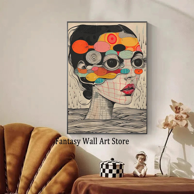 Arte de Pared en Lienzo Adicción a la Cuadrícula Arte Surrealista Hermoso Cuadro Único Impresión Abstracta Moderna Surrealismo Decoración de Pared Arte en Lienzo