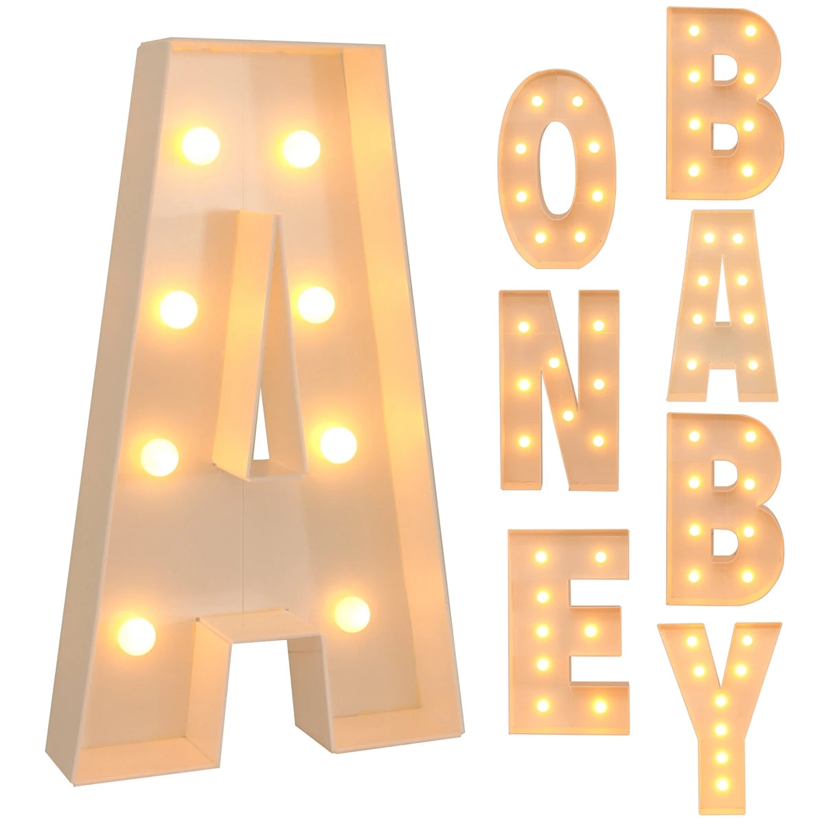 91.5CM Caja gigante con marco de luz LED de letras para baby shower, 1er cumpleaños, decoración de fiesta de boda, Navidad, nombre de bricolaje, caja de relleno de globos