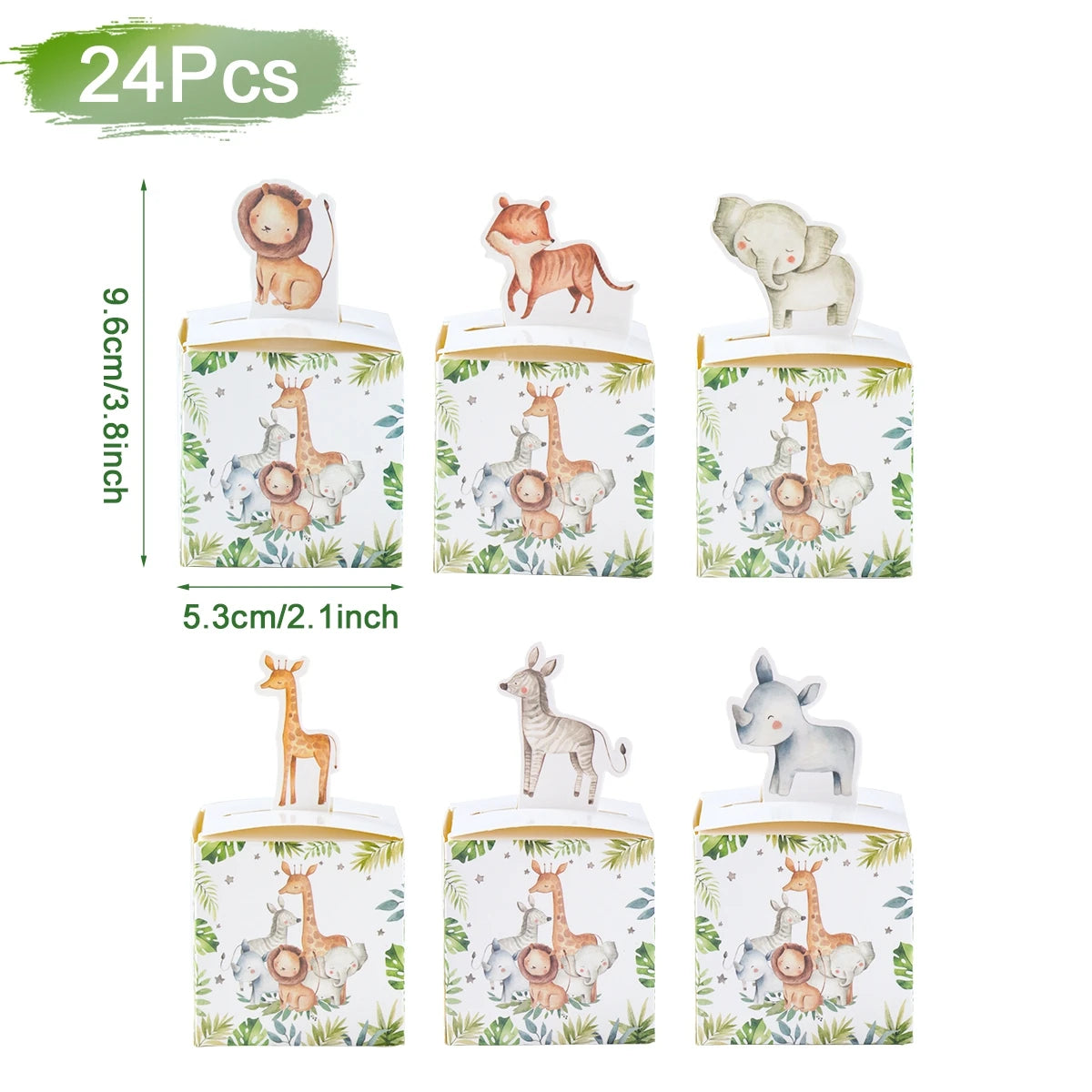 24PCS Jungle Safari Animals Candy Boxes Birthday Party Decoration Kids Gift Packaging Box Wild One Baby Shower Gifts Box Bag