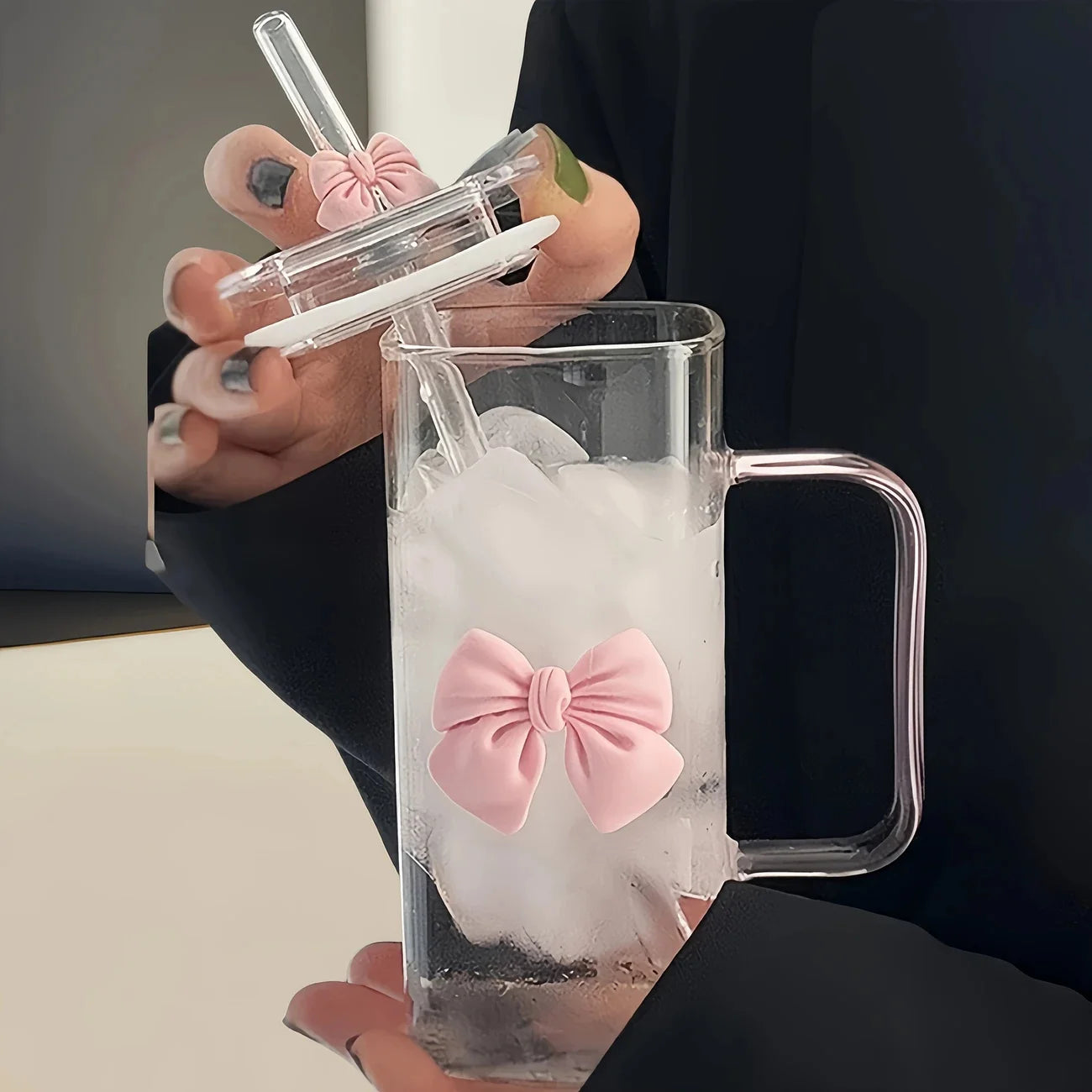 Verre élégant de 400 ml avec paille et poignée, décoré de papillons - Tasse à eau réutilisable et résistante au congélateur pour café, jus, lait