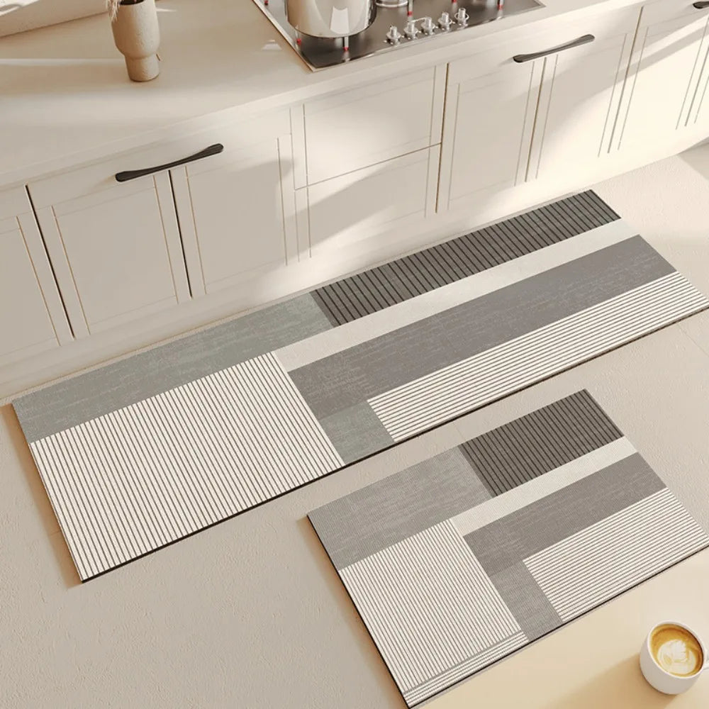 VIKAMA Juego de 2 alfombrillas de cocina beige claro, absorbentes de agua, antideslizantes, estilo escandinavo, para decoración del hogar