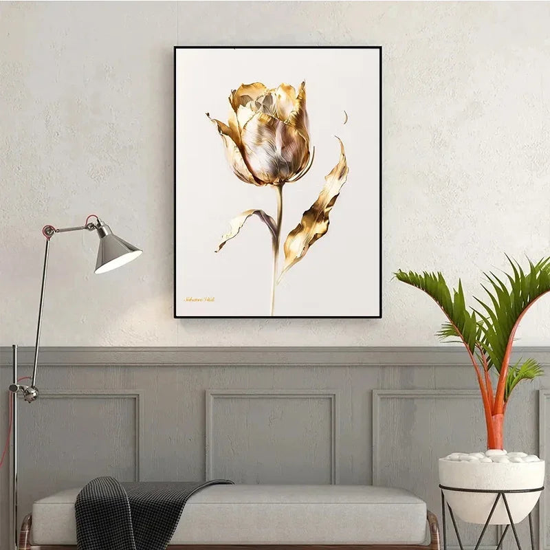 Classic, Vintage, Wall Art, Gold Black Roses Sunflowers, HD Canvas Printed Poster, Home Living Room Bedroom Decoration