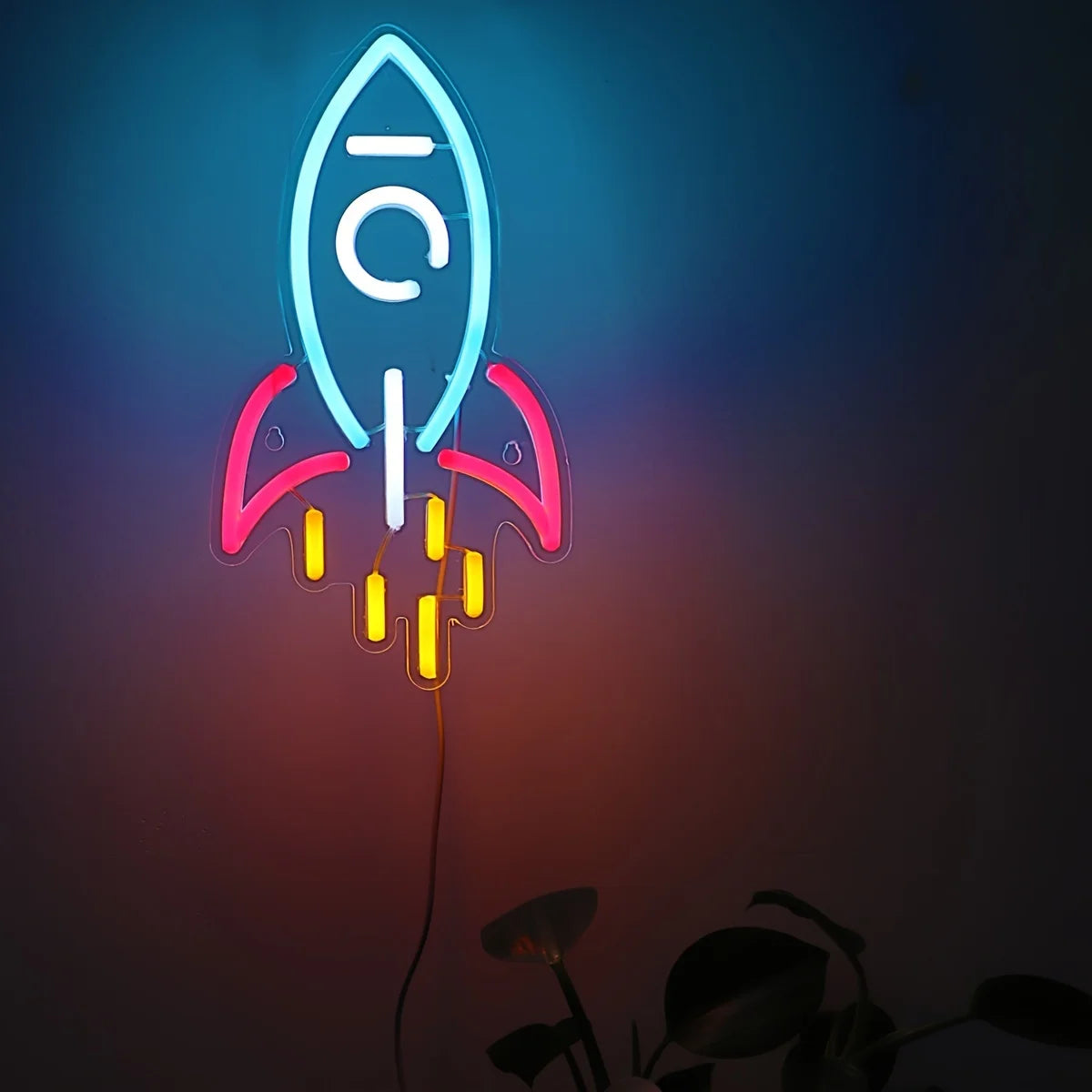 Enseigne néon Rocket LED, Lumière néon LED pour veilleuse, Décoration de salle de fête, Lumière d'ambiance, Lumière décorative murale polyvalente