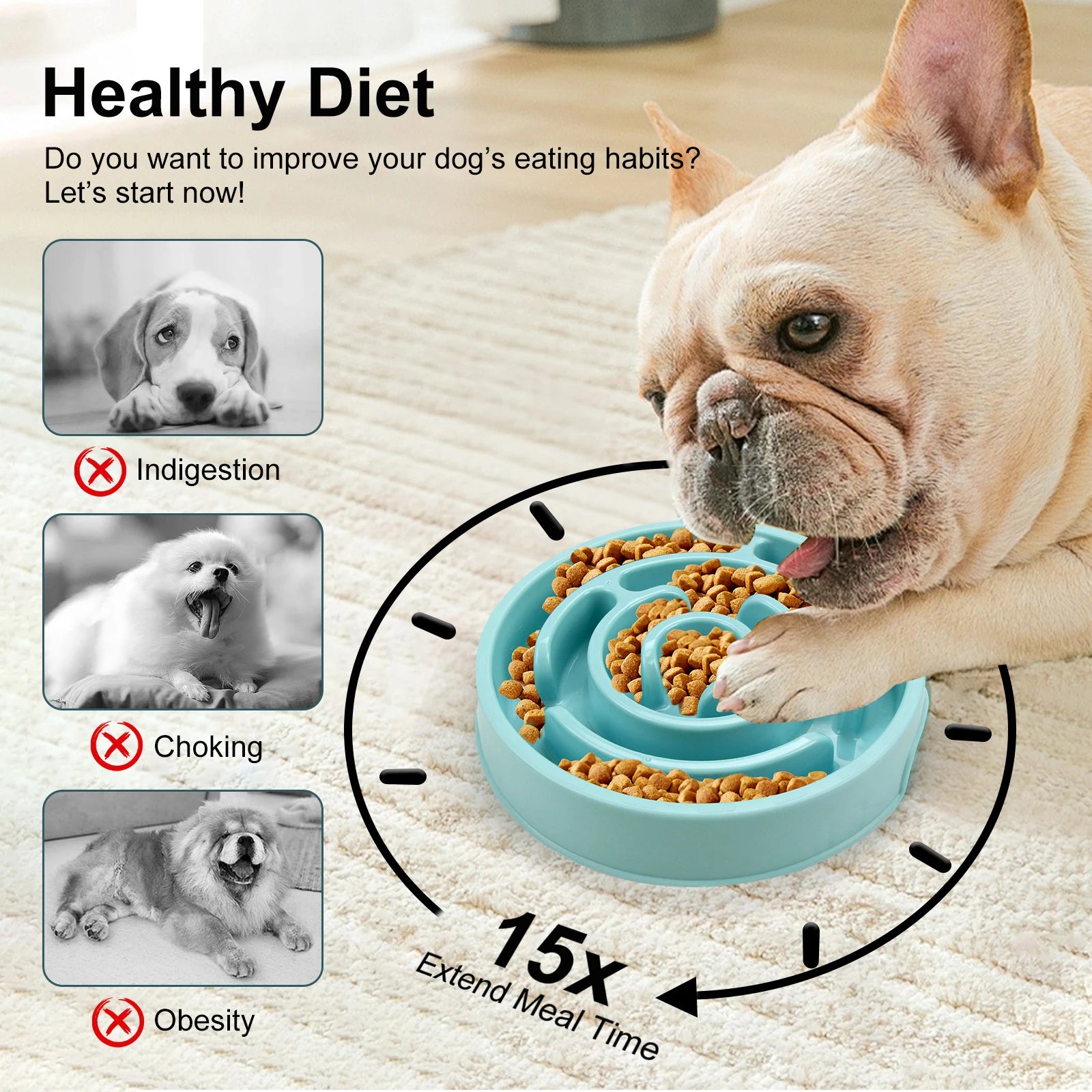 Cuenco de Alimentación Lenta para Perros, Divertido, Antideslizante, Anti-Glotones, para Comer Más Despacio, Respetuoso con el Medio Ambiente, para Perros Pequeños, Medianos y Grandes, Cachorros
