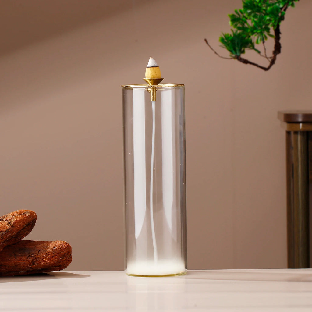 Soporte de incienso de cristal 2 en 1, quemador de incienso de reflujo para cono de incienso, soporte de varitas de incienso anti-ceniza para meditación, yoga, spa