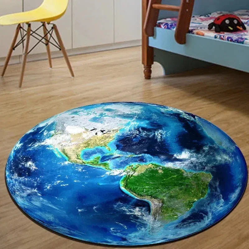 VIKAMA Alfombra redonda de franela Tierra Luna, para dormitorio, sofá, sala de estar, alfombra suave junto a la cama, alfombra insonorizada que reduce el ruido, decoración del hogar