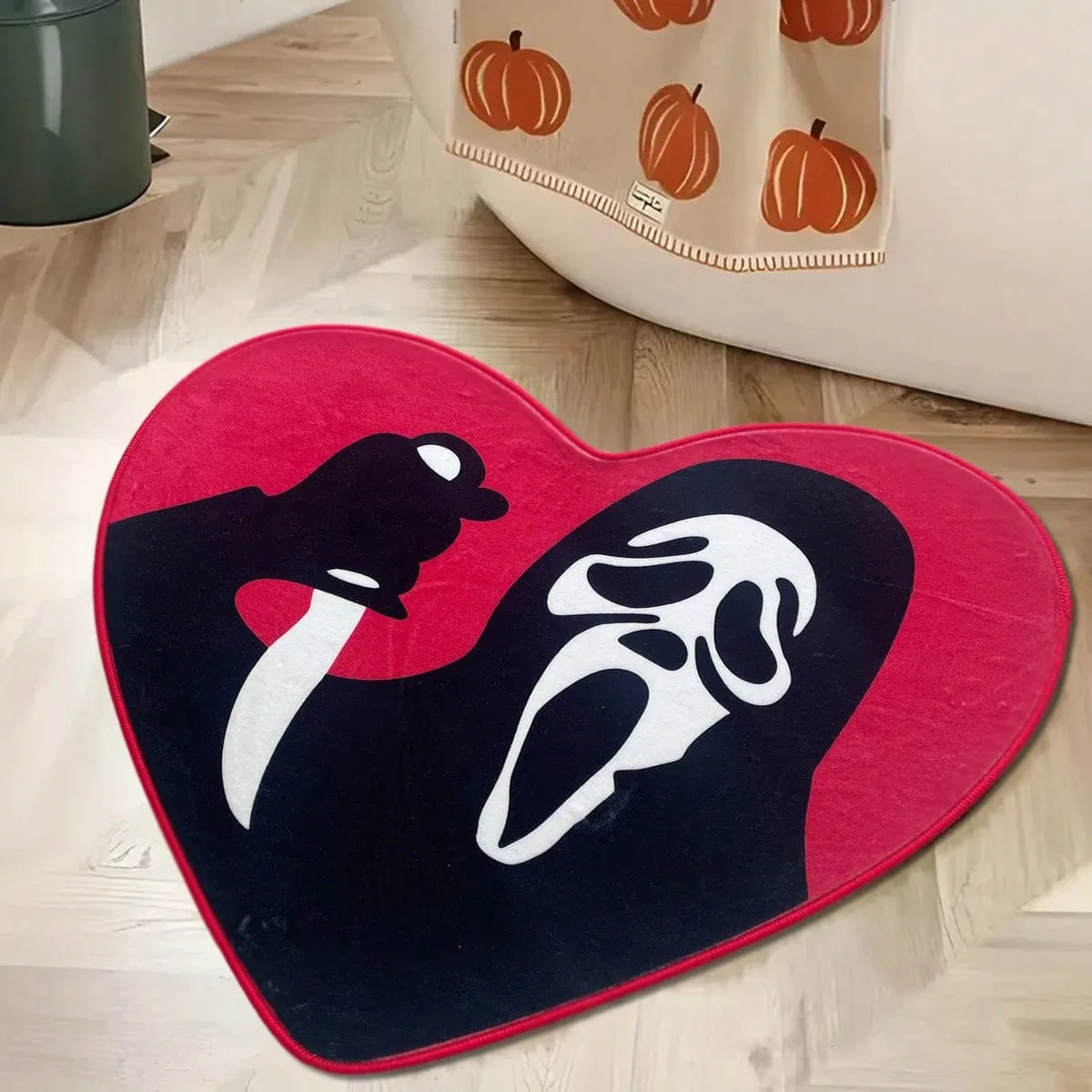 Alfombra en Forma de Calavera y Corazón VIKAMA Suave y Cómoda, Alfombra Decorativa de Halloween, Tapete de Noche, Alfombrilla de Baño, Decoración del Hogar