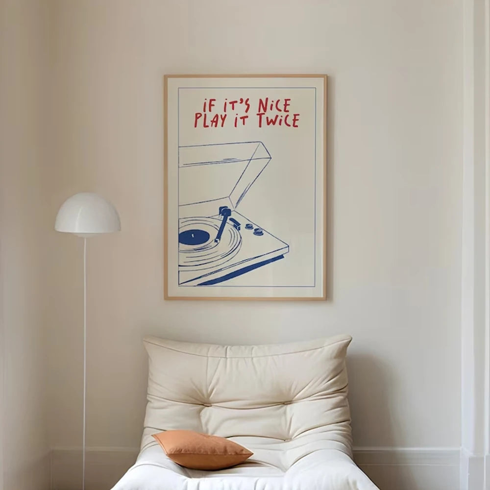 Musique Moderne Jouez-la Deux Fois Art Mural Rétro Groovy Impressions Cadeau Tendance Peinture sur Toile Affiche Photo Pour Salon Décoration Murale Maison