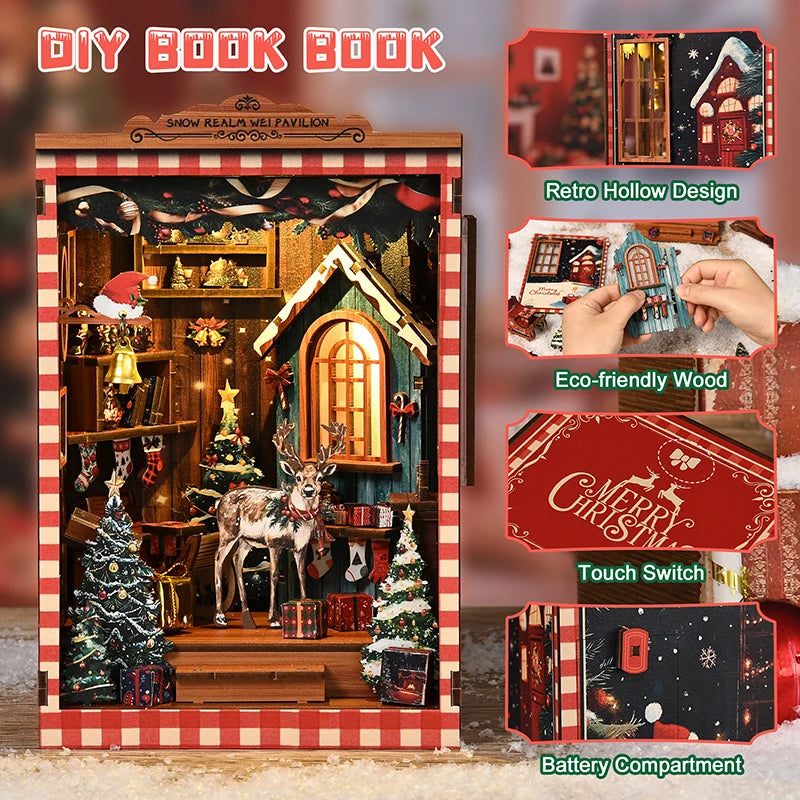 Nuevo Snow Globe DIY Miniatura Book Nook - Kit de Modelo Arquitectónico de Casa de Puzzle 3D, Regalo Artesanal de Sujetalibros para Navidad y Black Friday