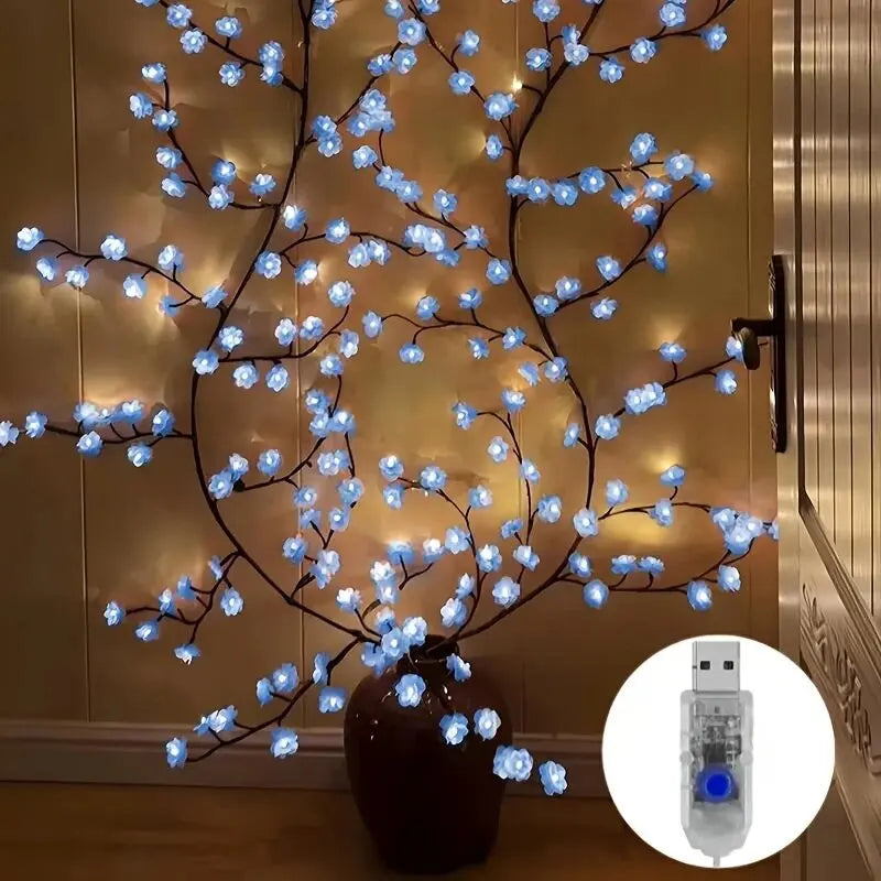 1PC 96 LED Guirlande Lumineuse Branche Fleur de Cerisier, 8 Modes Alimentée par USB Lumière d'Ambiance Murale Idéale