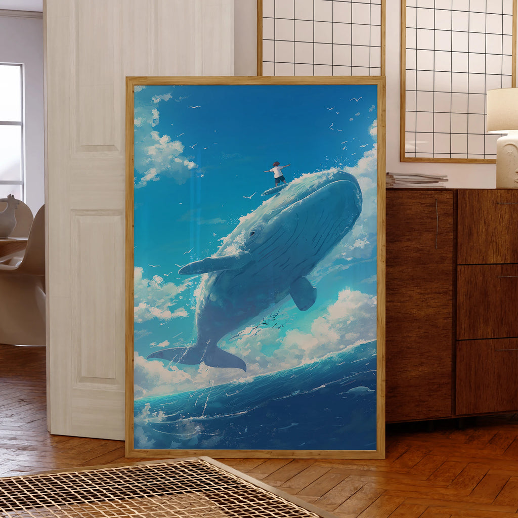 Photo moderne Ciel Bleu et Nuages Blancs Baleines Art Mural Impressions sur Toile Peinture Affiche Image pour Salon Chambre Décoration Intérieure