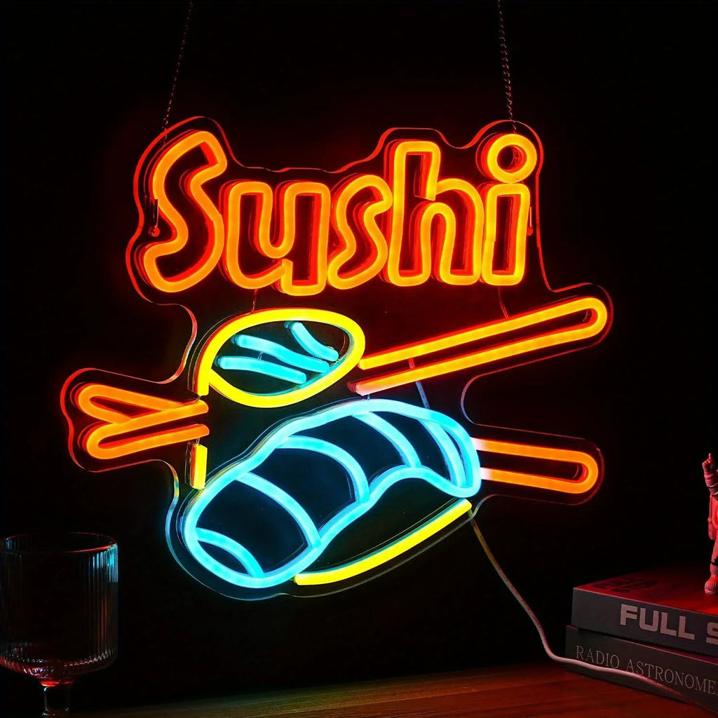 Cartel de neón de sushi LED, cartel de luz de sushi, decoración de pared, alimentado por USB, cartel brillante de neón de sushi para tiendas, restaurantes de sushi, cocinas, fiestas