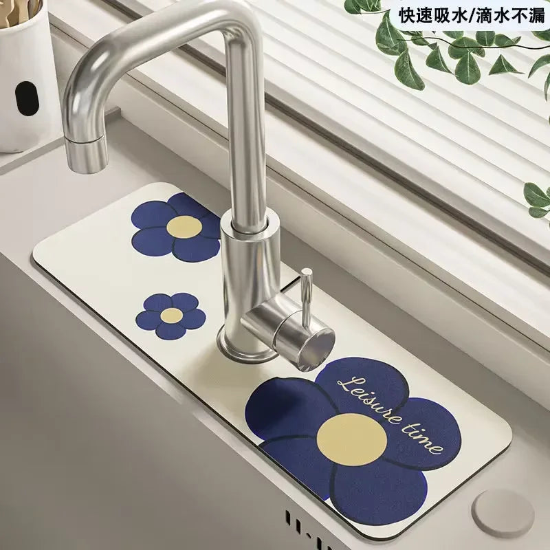 VIKAMA Grifo de cocina con diseño de dibujos animados, súper absorbente, para cafetera, escurridor, alfombrilla de secado rápido para baño