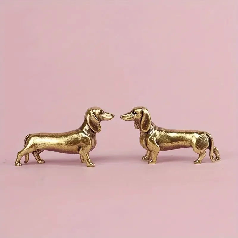 Estatua de perro salchicha de cobre puro, figuras vintage de latón, decoración del hogar, adorno de escritorio, miniaturas, artesanías antiguas para mascotas de té, regalos