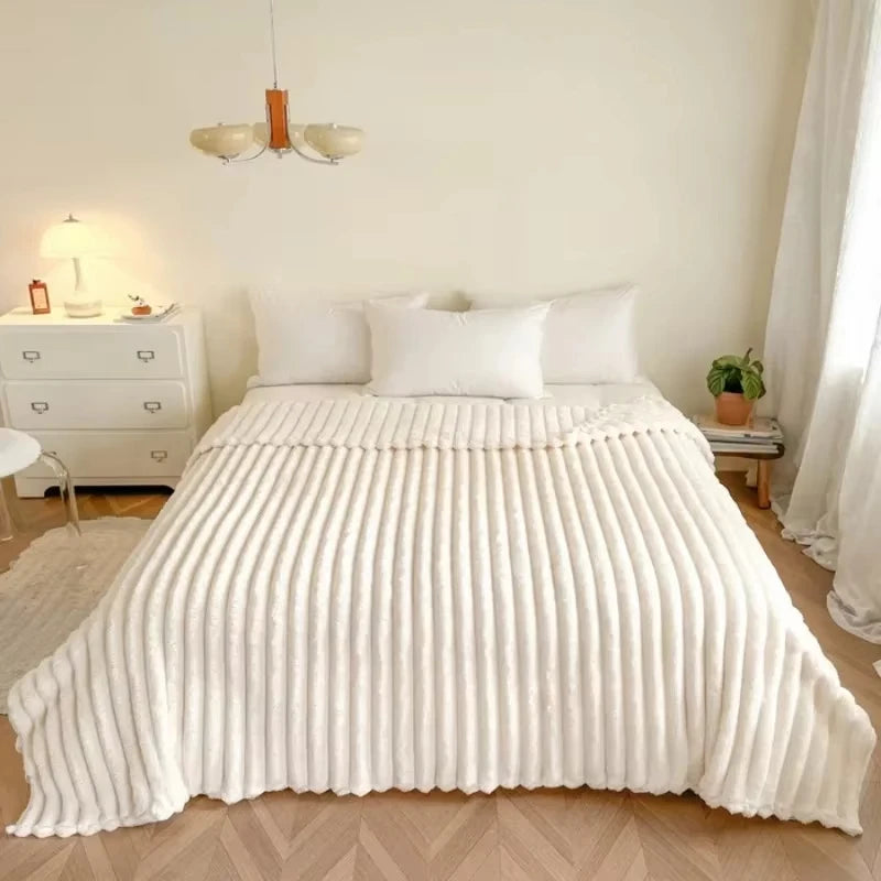 Couverture multifonctionnelle à rayures larges épaissie de couleur unie, peut être utilisée comme drap de lit, couvre-lit, couverture de sieste, couverture pour animaux de compagnie