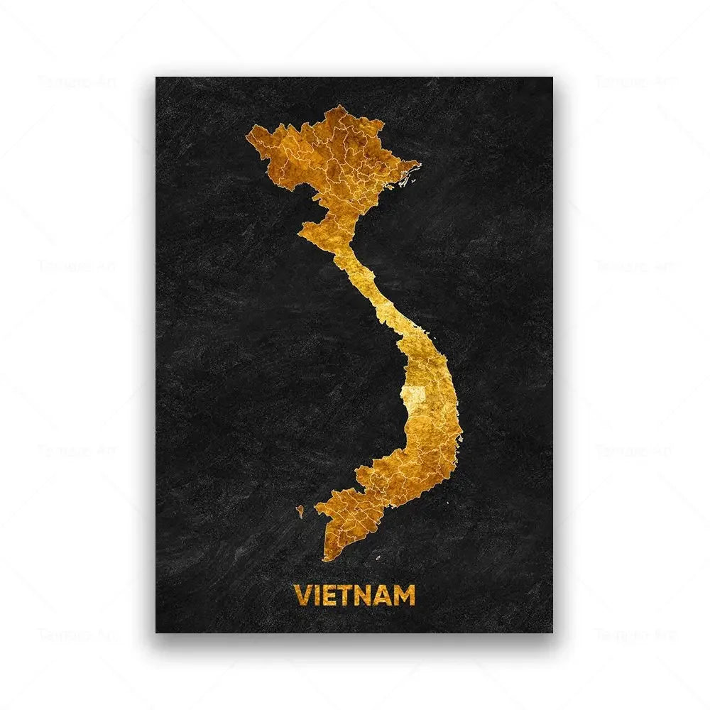 Classic Abstract Wall Art Black Gold Lebanon Country Map HD Canvas Print Poster Home Living Room Bedroom Decoration