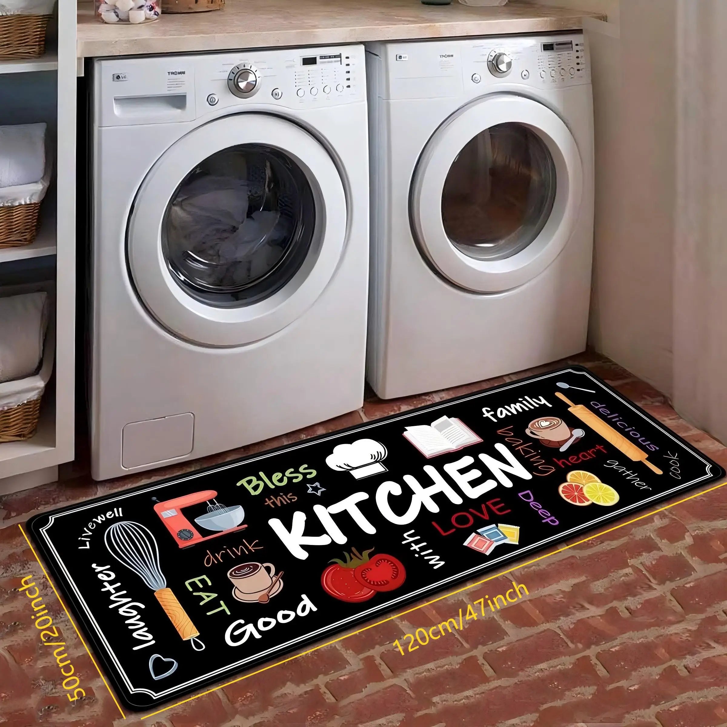 VIKAMA 1/2 alfombrillas de cocina estampadas, duraderas y resistentes al desgaste, alfombrilla de cocina para el hogar, alfombra para cuarto de lavado, decoración del hogar