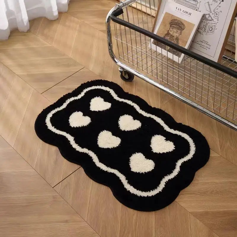 VIKAMA Alfombra corta de felpa estilo Ins, diseño simple en blanco y negro, para entrada, resistente al desgaste y a la suciedad, para baño.