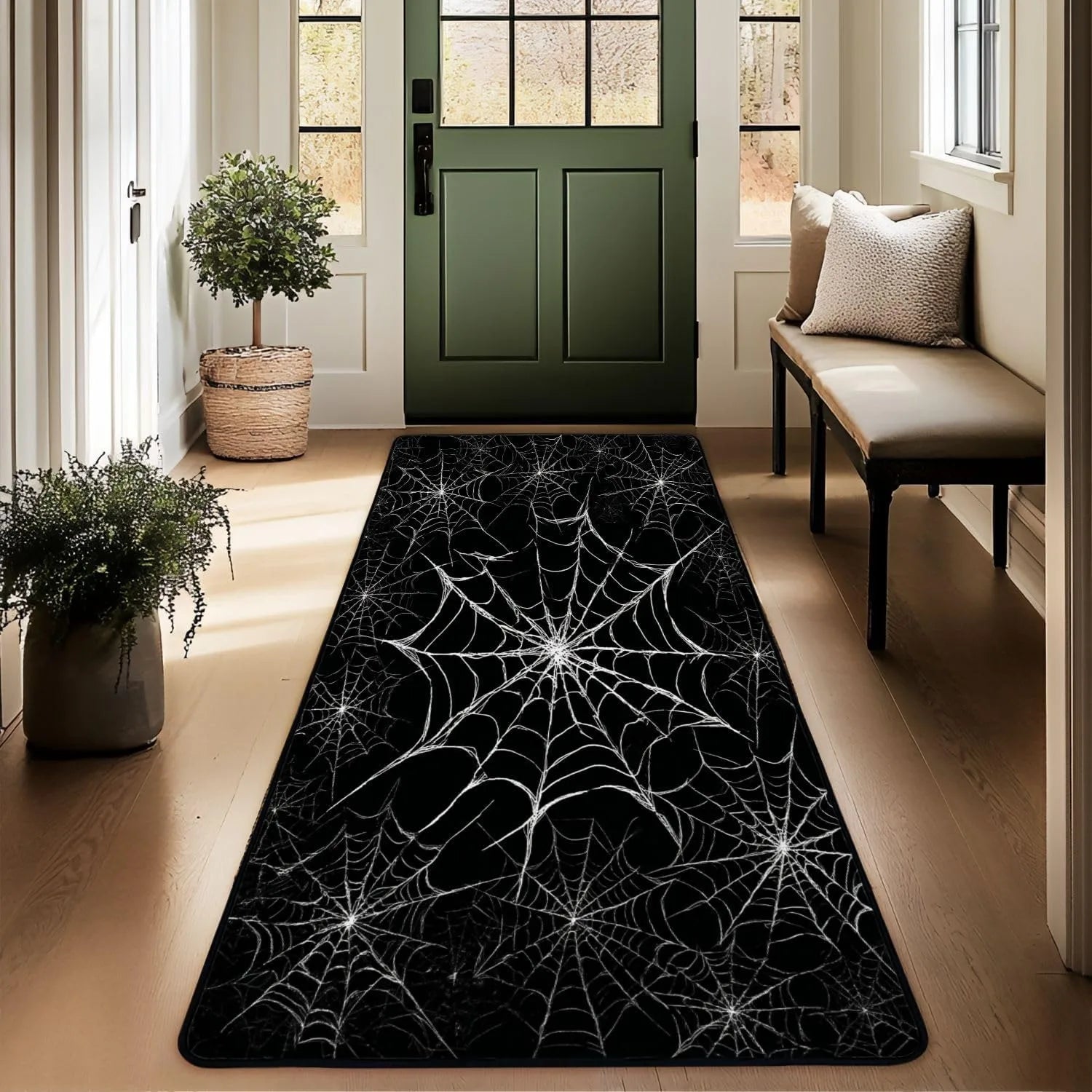 Alfombra Corrediza Gótica con Patrón de Calavera, Tapete Decorativo de Rosa Roja y Negra, Suave, Antideslizante, Arte para el Hogar, para Pasillo, Sala de Estar, Cabecera