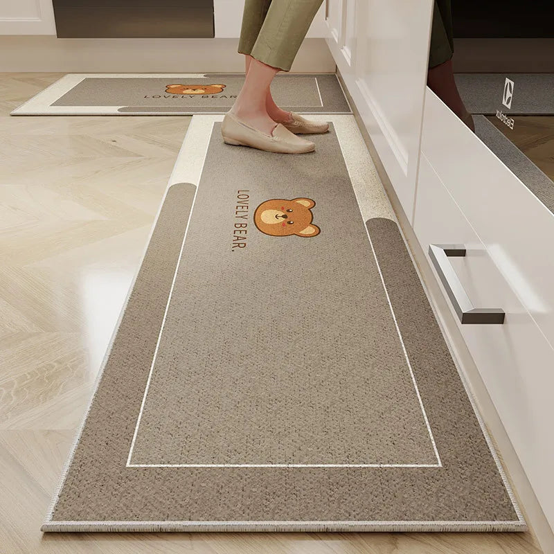 VIKAMA Alfombra de cocina de terciopelo de cristal de 1/2 pieza con diseño de dibujos animados, fácil de manejar, larga, resistente a la suciedad y antideslizante