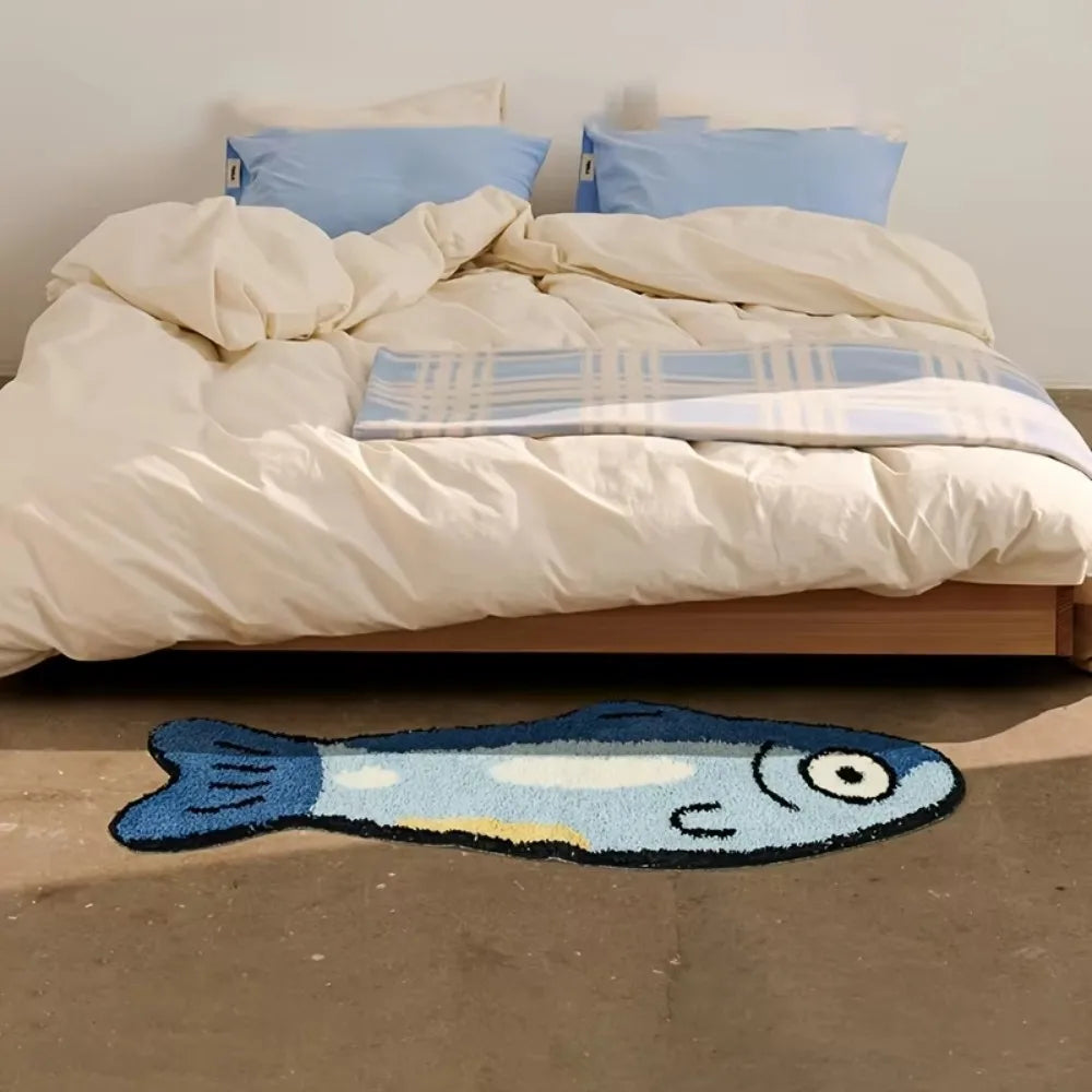 Tapis en peluche en forme de poisson de dessin animé VIKAMA, style Instagram, pour chambre d'enfant, chevet, salon, décoration intérieure