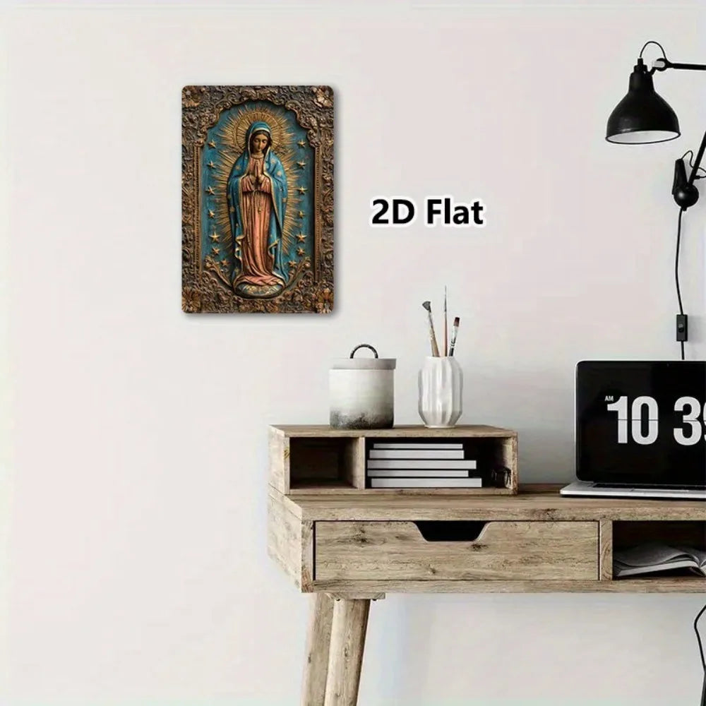 Letrero metálico vintage de la Virgen de Guadalupe - Placa de aluminio Golden Star de 8x12", decoración interior y exterior para garaje