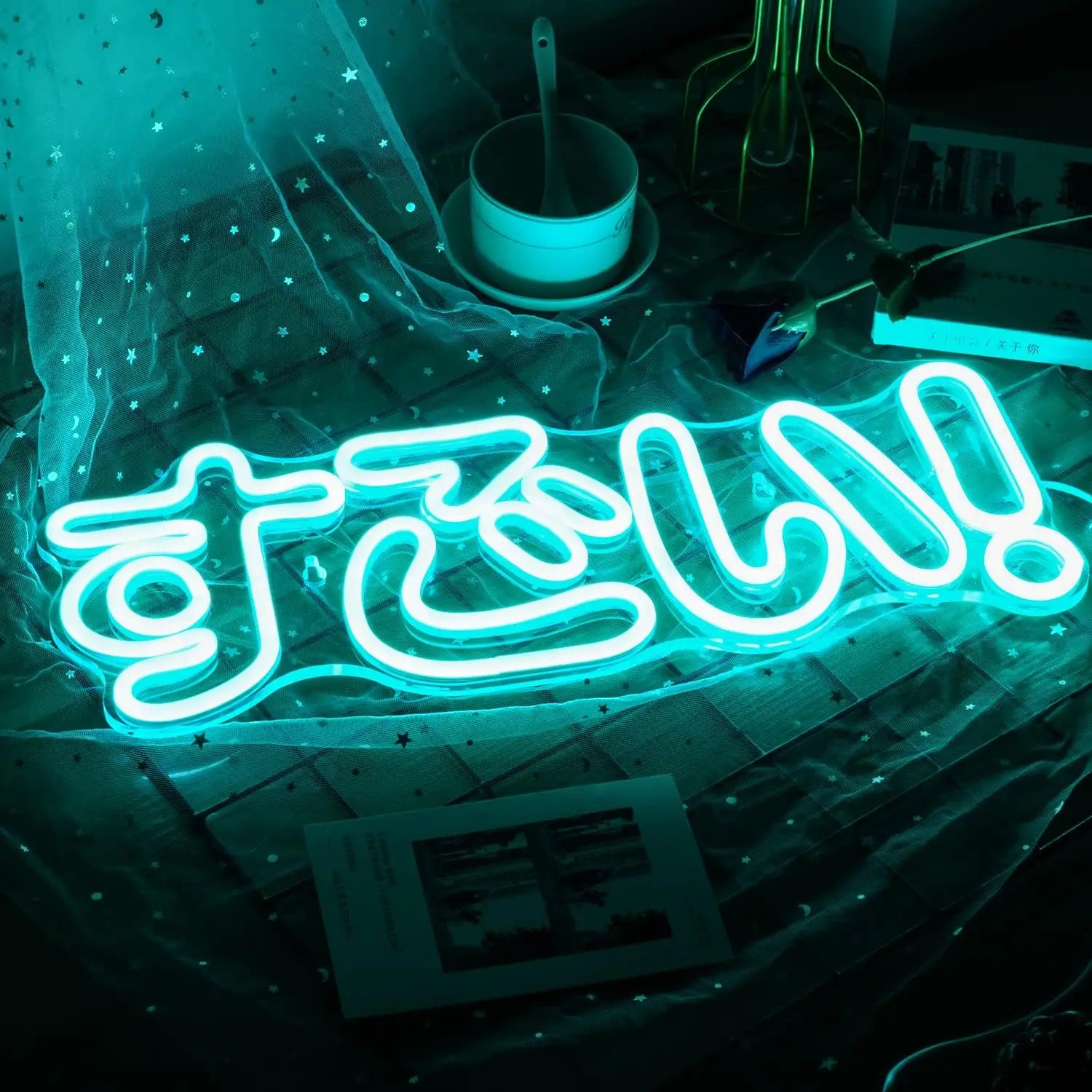 Superbe enseigne néon LED Japonaise bleu glacier pour la décoration murale, enseigne murale néon, fête, chambre, club, cadeau d'anniversaire ou d'Halloween