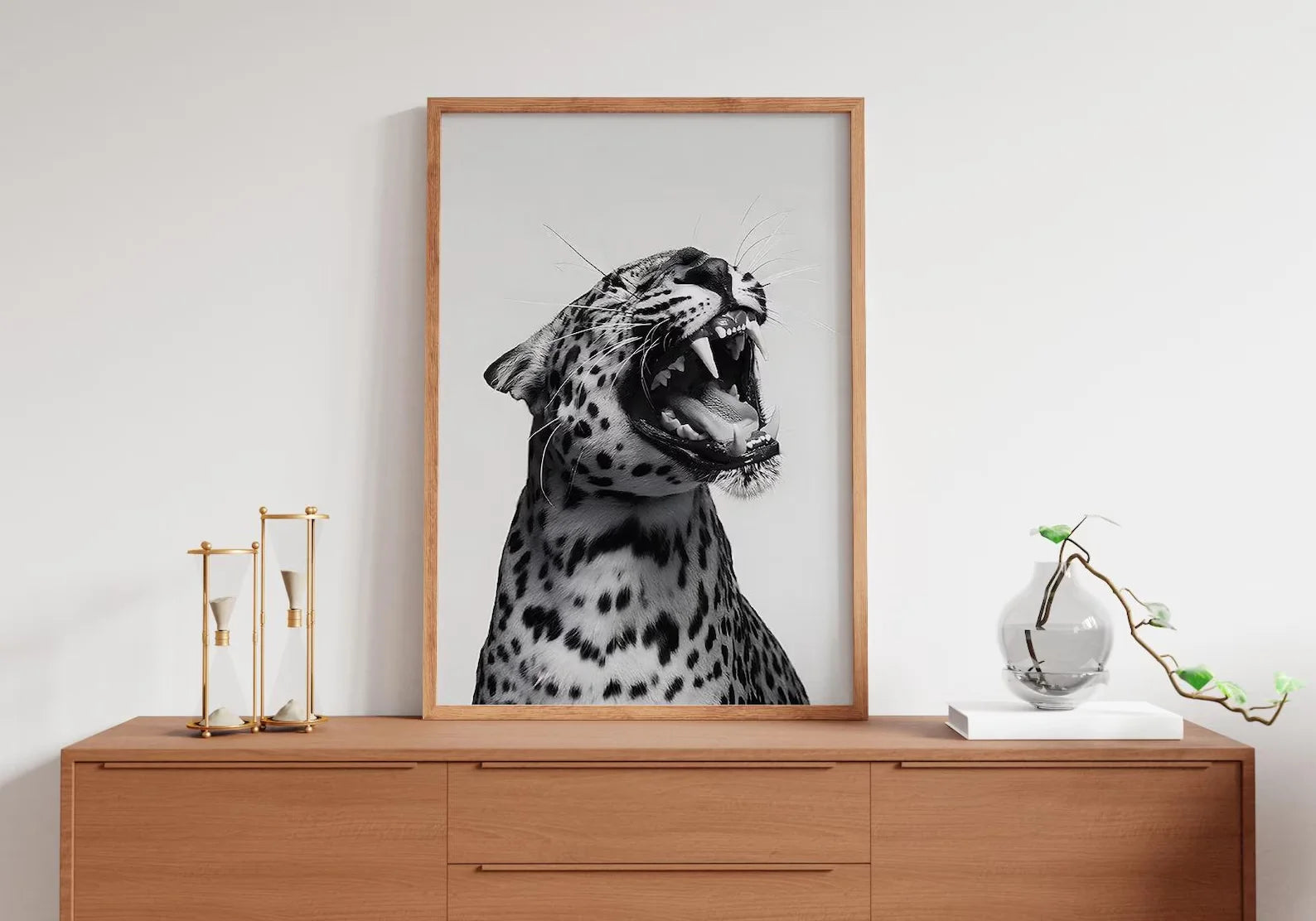 Lámina de Arte de Pared con Estilo Moderno - Impresión de Leopardo Rugiente de Moda - Blanco y Negro - Decoración del Hogar - Arte de Pared para Imprimir Descarga Digital