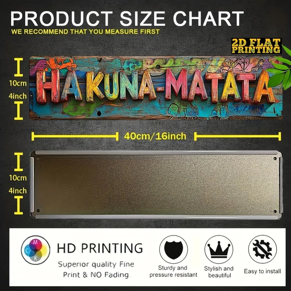 Letrero metálico vintage "Hakuna-Matata" - Decoración de dibujos animados colorida de 4x16", arte de pared para el hogar, cafetería y restaurante