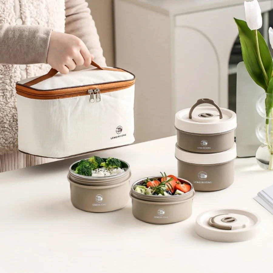 Fiambrera portátil aislada, juego de recipientes para almuerzo apilables, bento de acero inoxidable