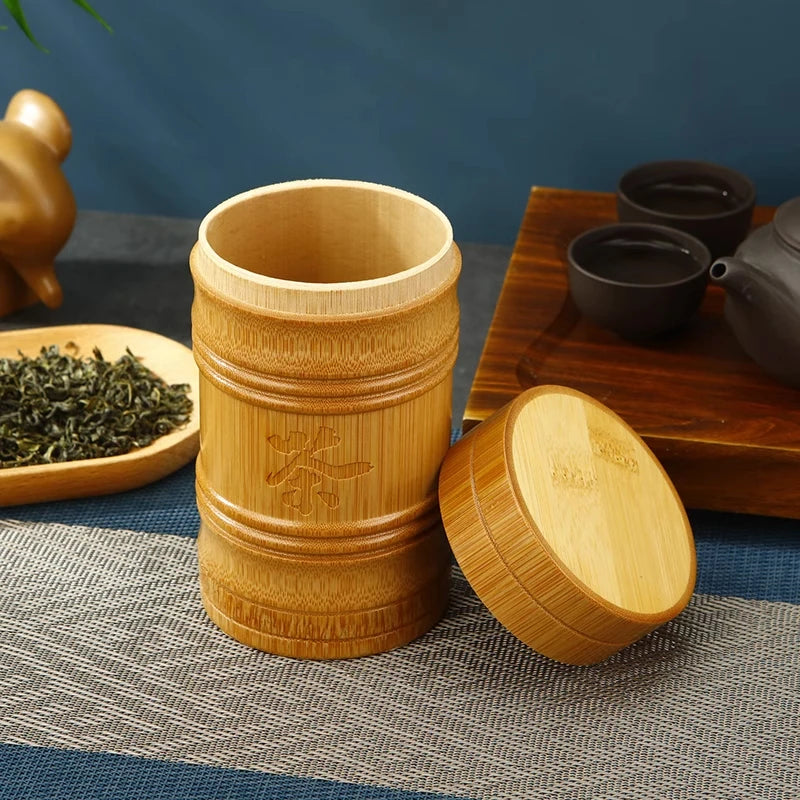 Caja de almacenamiento de té de bambú hecha a mano, bote de té chino tallado con tapa sellada, tarros de almacenamiento de cocina, caja organizadora de alimentos, frutos secos y especias