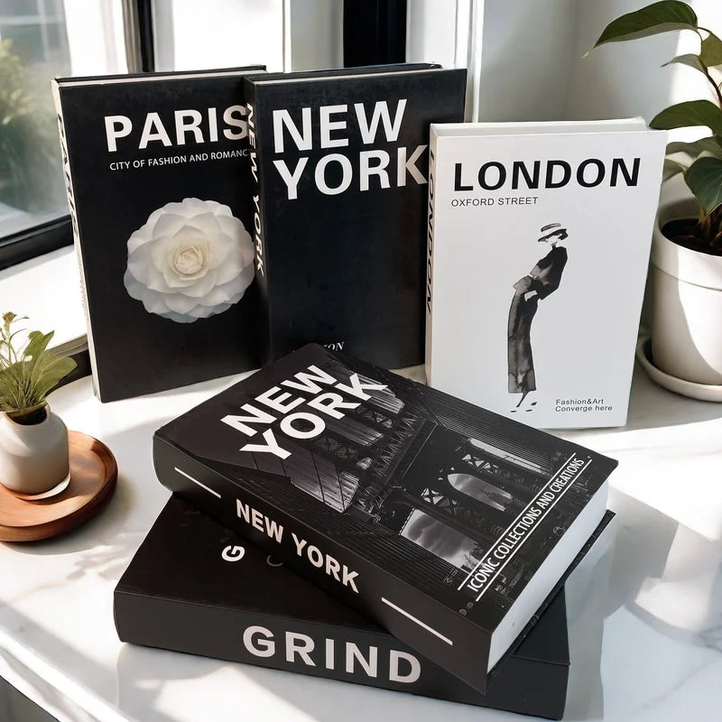 Paris New York Luxury Decorative Books Home Decor Fake Book Storage Box Shelf Ornament Coffee Table Bedroom Interior Decoration
