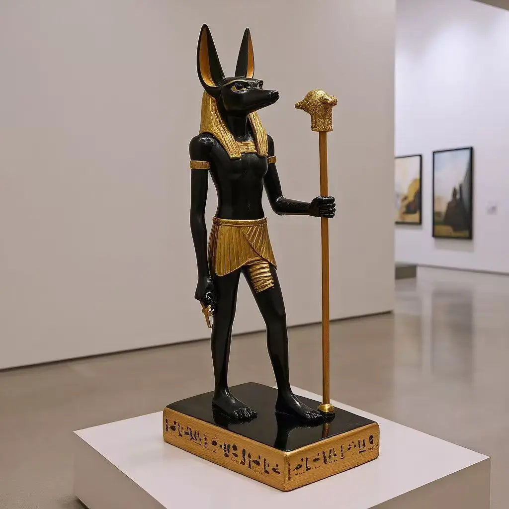 Statue Anubis Dieu Égyptien de la Mort Sculpture Momie Figurine en Résine Décoration Maison Bureau Cadeau pour Amateurs de Mythologie Cadeau Halloween