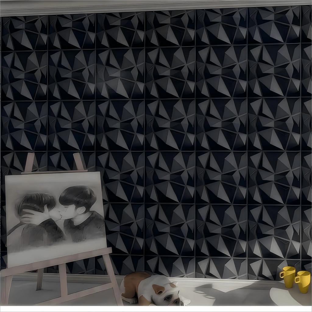Lot de 12 Panneaux Muraux 3D 50x50cm en PVC DIY Décoration Murale Intérieure Plaque Murale pour Salon TV Décoration Autocollant Mural Stéréo