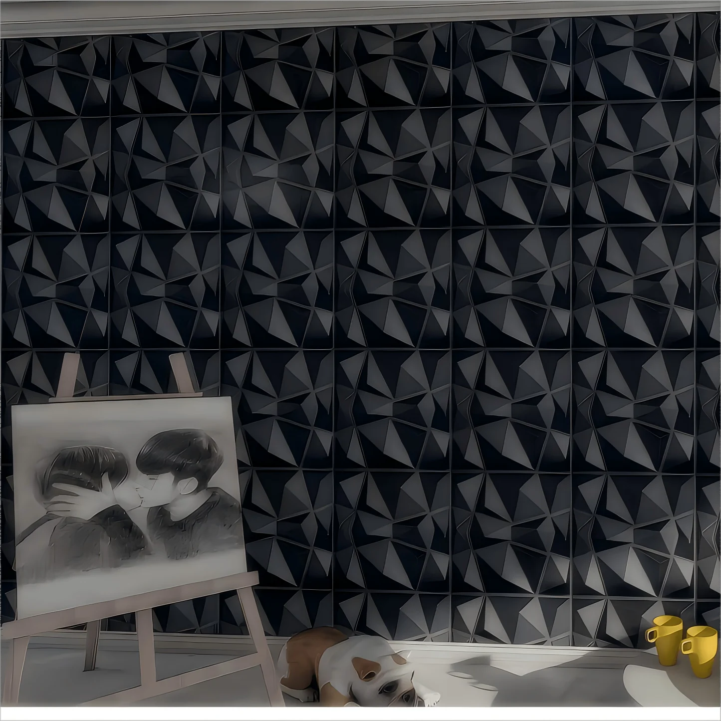 Lot de 12 Panneaux Muraux 3D 50x50cm en PVC DIY Décoration Murale Intérieure Plaque Murale pour Salon TV Décoration Autocollant Mural Stéréo