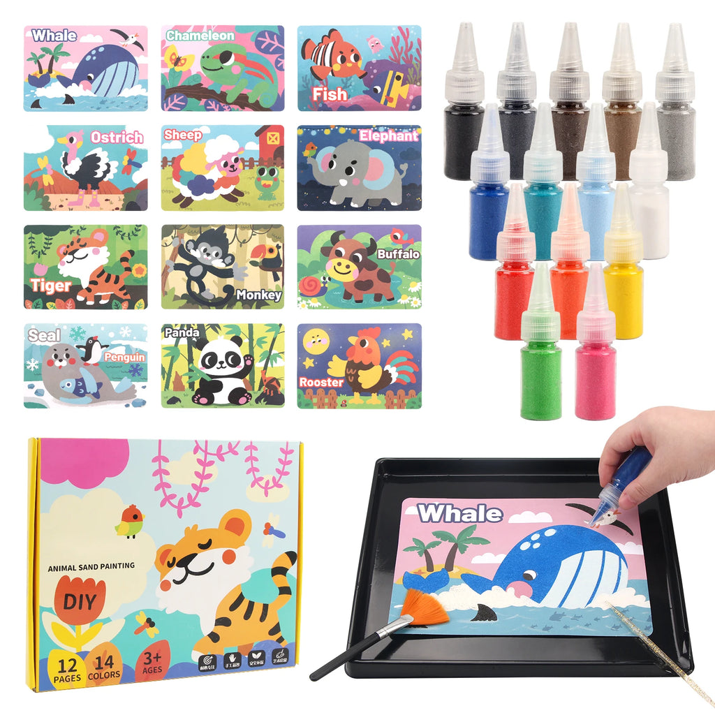 Kit de Arte con Arena DIY Artesanía de Pintura de Arena 14 Colores 12 Tarjetas de Pintura de Arena de Princesas Juguetes Montessori Juguetes Educativos para Niños Regalos
