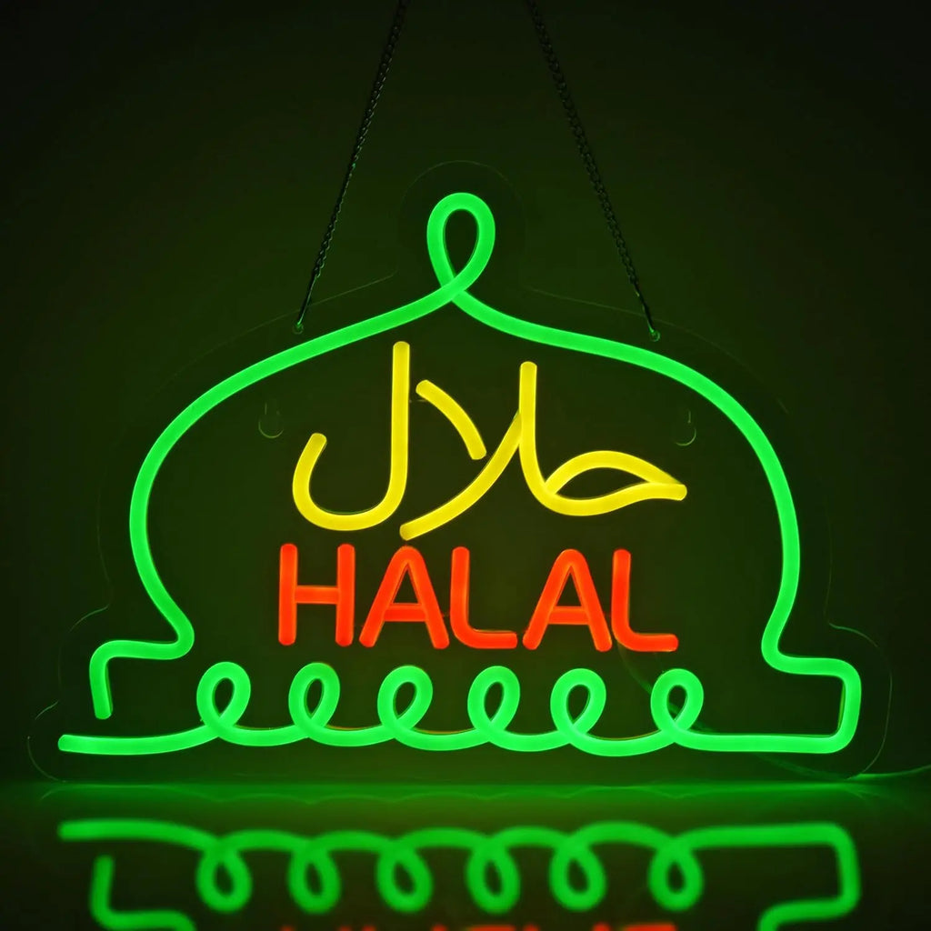 Letreros de neón Halal, comida Halal, restaurantes árabes, letreros luminosos LED para negocios, tiendas, para decoración de paredes, alimentados por USB