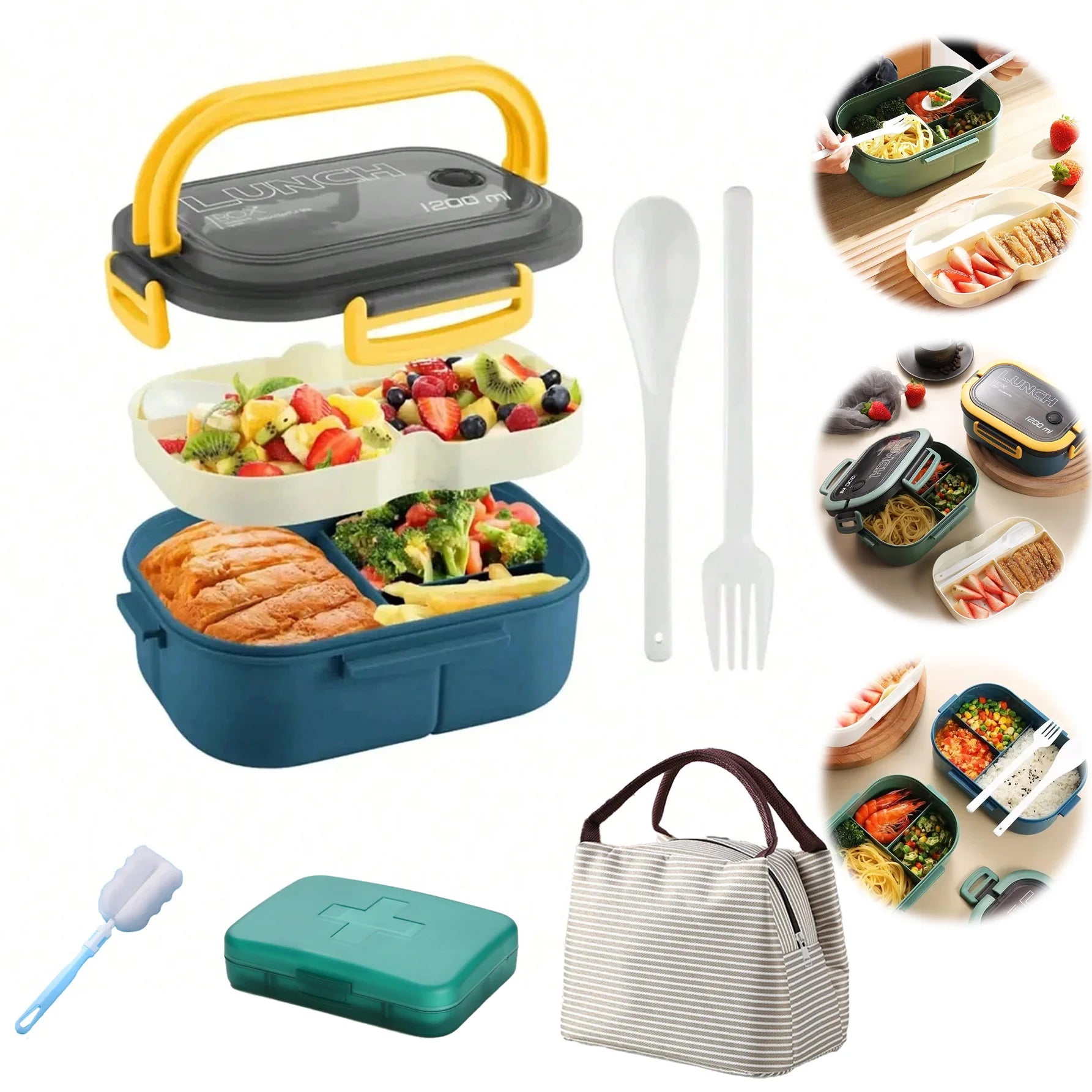 Fiambrera Bonita para Niños, Compartimentos, Fiambrera Bento para Microondas, Niños, Escuela, Camping al Aire Libre, Picnic, Contenedor de Comida Portátil