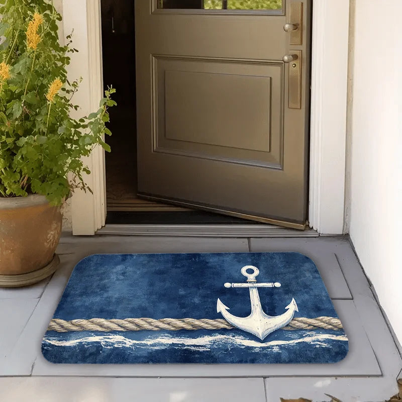 VIKAMA Tapis de Porte Motif Nautique Bleu Cool Paillasson Tapis de Bienvenue Tapis de Cuisine Tapis de Salle de Bain Tapis de Chambre Tapis de Salon Tapis de Maison D