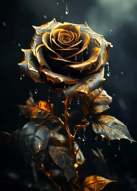Classic, Vintage, Wall Art, Gold Black Roses Sunflowers, HD Canvas Printed Poster, Home Living Room Bedroom Decoration