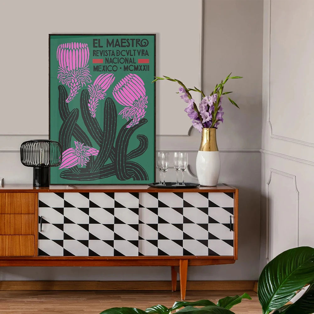 Eclectic El Maestro Mexico Poster. Blooming Cactus Vintage Mexican Culture Posters For Living Room Bedroom Home Decor