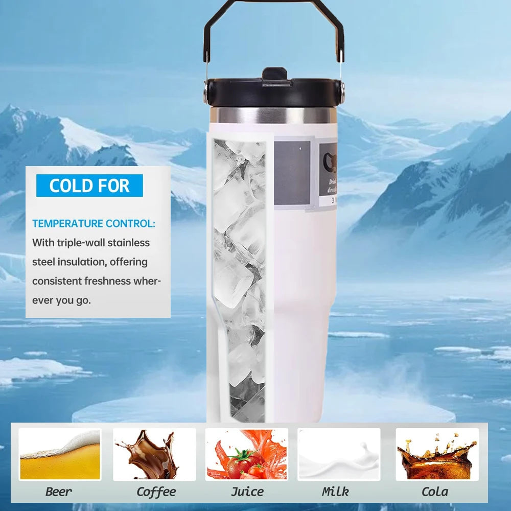 30 Oz Insulated Mug 304 Stainless Steel Drinkware Vacuum Insulation BPA free Tritan Material, Perfect for Iced and Hot Drinks