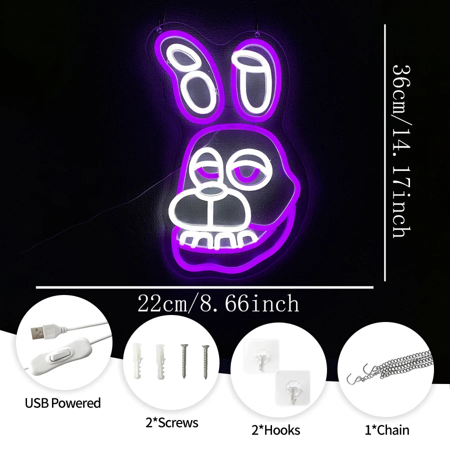 Enseigne néon Lapin Bonnie, utilisée pour la décoration murale, alimentation USB, chambre à coucher, salle de jeux, club, fête à thème, lampe murale enseigne pour caverne d'homme.