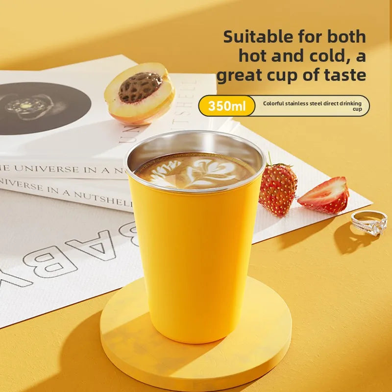 Gobelet à glace en acier inoxydable 304, 6 options de couleur, tasse à café, anti-fuite, double usage, boisson directe et paille, qualité alimentaire, empilable