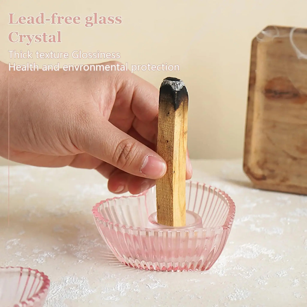 Porte-Palo Santo en verre, Porte-encens en forme de cœur avec récupérateur de cendres, Porte-bâtonnets d'encens pour méditation, yoga, SPA