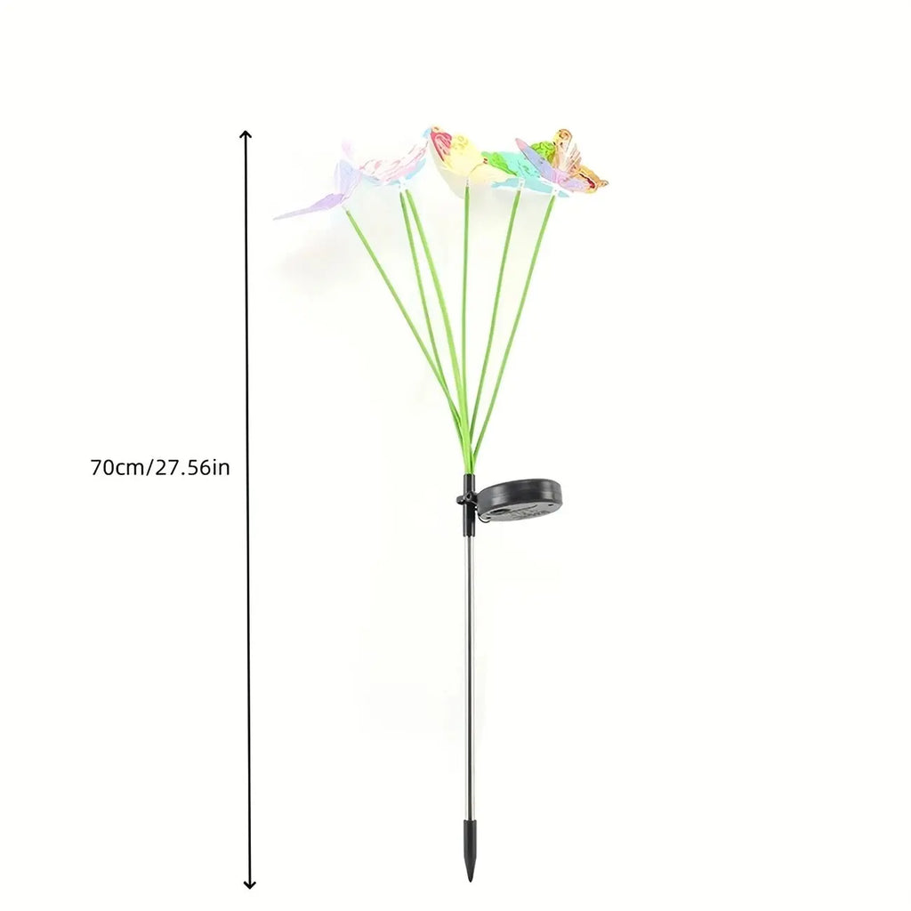 1 lampe solaire à fibre optique LED papillon à 6 têtes, 2 modes d'éclairage d'ambiance extérieur idéal pour jardin, allées, pelouse, patio, cour