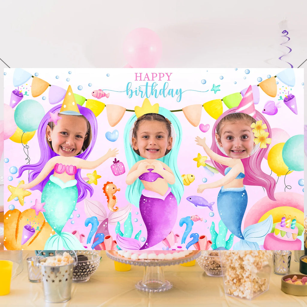 Marco de fotos de sirena Fondo de cola de sirenita Decoración de fiesta de cumpleaños para niñas Suministros de telón de fondo para fiesta de baby shower